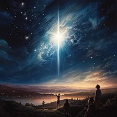 bright star in the sky that guided the Wise Men to the baby Jesus - obrazy, fototapety, plakaty