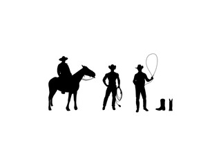 Cowboy riding horse. Silhouette of a cowboy. Set of cowboy vector design and illustration.