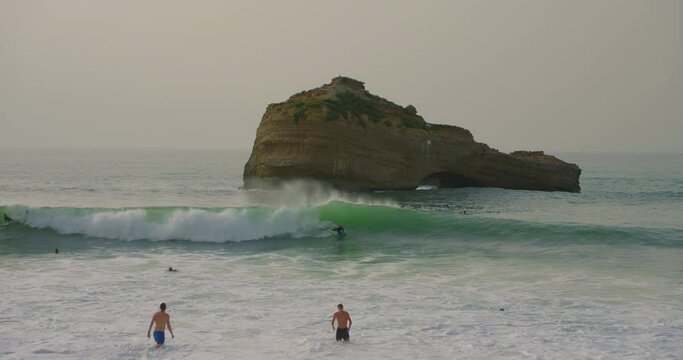  The famous surf spot Cote des Basques in Biarritz, France