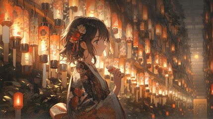 Naklejka premium ［AI生成画像］神社の着物少女4-2