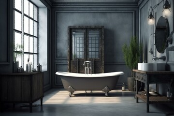 Fototapeta na wymiar Background of industrial interior design with a stylish bathroom. Generative AI