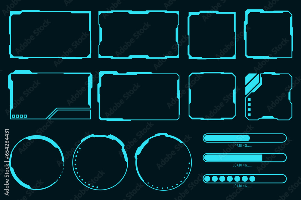 Poster vector collection technology futuristic frame hud technology cyberpunk design element.
