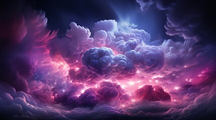 abstract neon background with stormy cloud glowing with bright light. Weather phenomenon illustration.