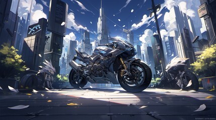 ［AI生成画像］未来都市と幻想バイク3-2