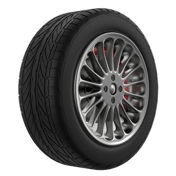 Car rim close up perspective view on a white background. Car tire macro. Wheel automobile. 3d Render