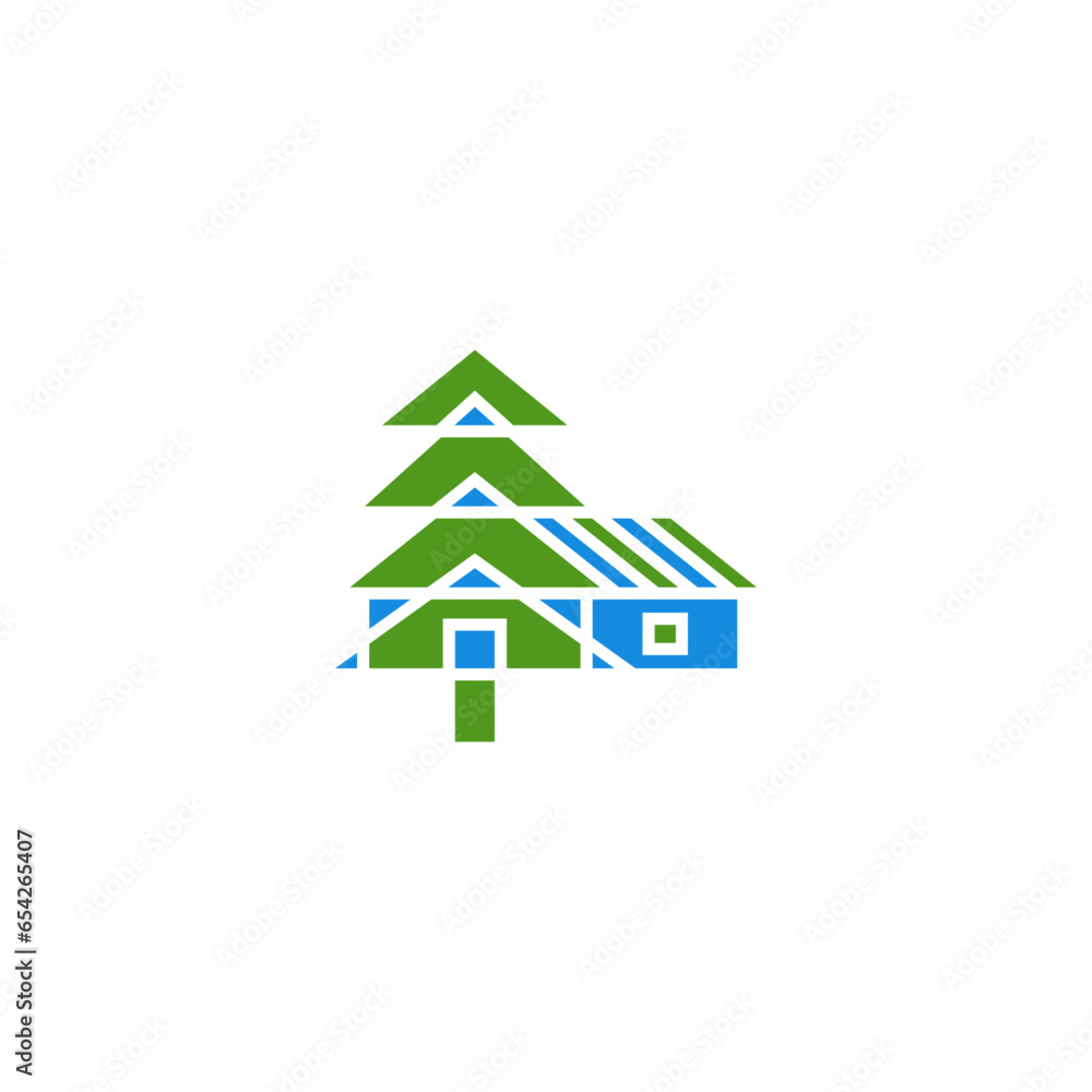 Wall mural pine tree house logo design.