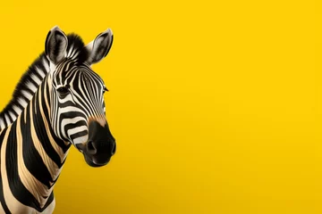 Foto op Canvas Zebra headshot portrait on bright yellow wallpaper. AI generated © Valery