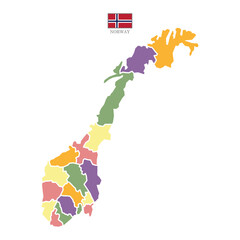 Silhouette and colored Norway map