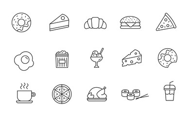 Food and drink web icons in line style. Vector illustration.