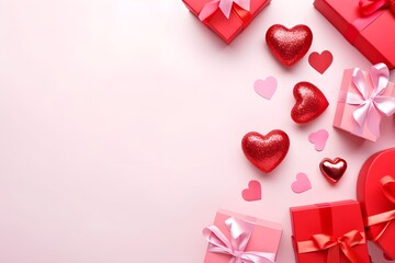 Valentine's Day themed banner with copy space for text, presents and hearts 