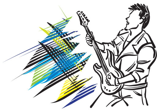 rocker man 8 brush color music career profession work doodle design drawing vector illustration