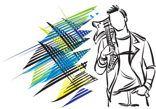 rocker man 9 brush color music career profession work doodle design drawing vector illustration