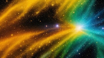 Yellow cosmic dust. Bright light of blue particles. Unprecedented expanses of space