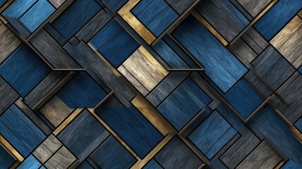 abstract geometric seamless pattern in wooden and blue tones. - obrazy, fototapety, plakaty