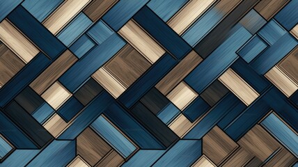 abstract geometric seamless pattern in wooden and blue tones. - obrazy, fototapety, plakaty
