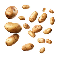 Obraz premium set of flying potatoes isolated on transparent background Remove png, Clipping Path