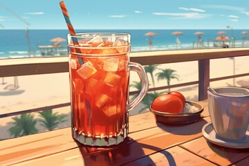 enjoyable beverage drank at a sunny beach. Generative AI