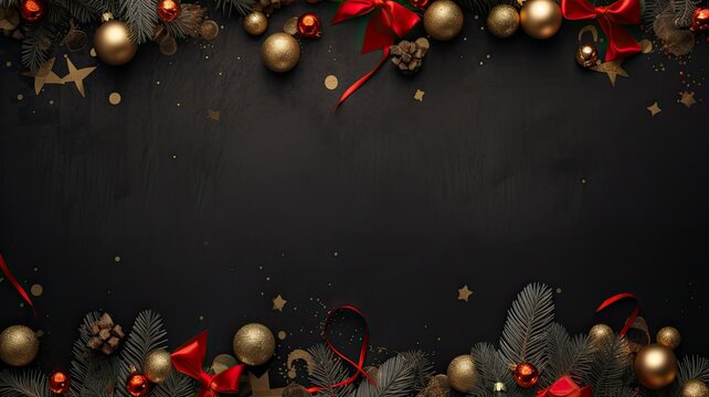 a richly decorated Christmas or New Year banner set against a dark background. There's ample space for adding your custom text or message to complete the holiday greeting.