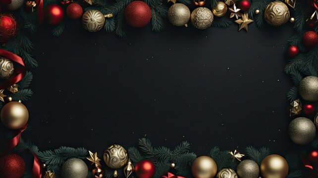 a richly decorated Christmas or New Year banner set against a dark background. There's ample space for adding your custom text or message to complete the holiday greeting.