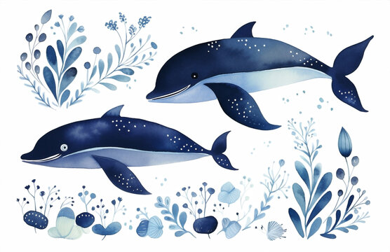 Whale animal ocean watercolor blue