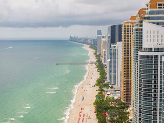 Naklejka premium View down the beach Sunny Isles Miami FL September 2023