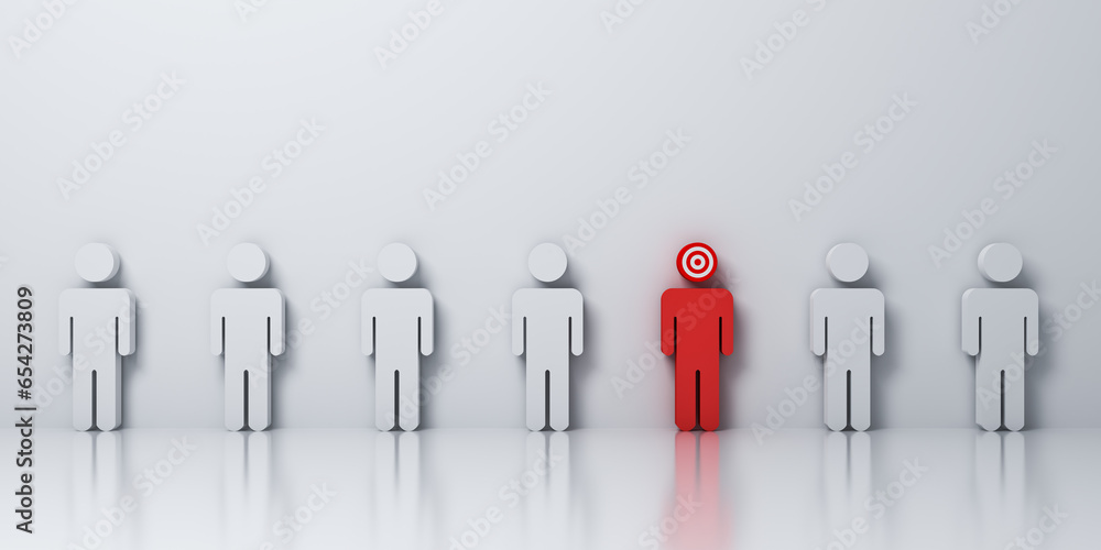 Fototapete stand out from the crowd and different creative idea concepts one red target marketing man amongs ot