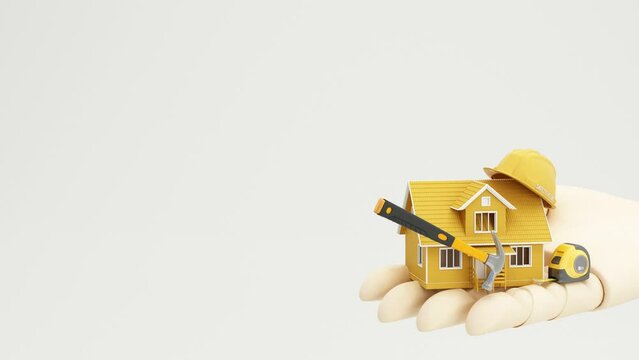 Concept of building a house and construction insurance or real estate insurance. Construction cost estimation and construction guarantee from contractors and labor. 3d render animation looping