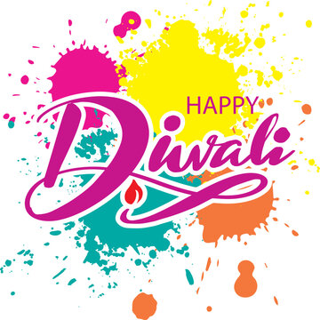 Happy Diwali background with colorful paint splashes. Indian festival of colors. Vector illustration.