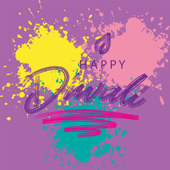 Happy Diwali background with colorful paint splashes. Indian festival of colors. Vector illustration.