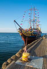 Pirate Ship by the Pier on the Baltic Sea in Sopot - Poland .