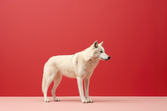 One white wolf on coloured background.