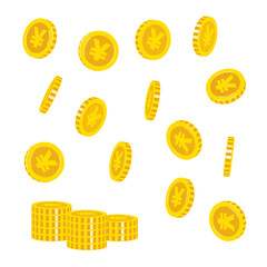 いろいろな角度のコインとコインが積み重なったイラストセット