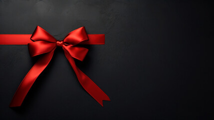 Black background with red ribbon bow wallpaper copy space. Black Friday concept. Template mockup for text, logo and product presentation. - Powered by Adobe