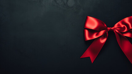 Black background with red ribbon bow wallpaper copy space. Black Friday concept. Template mockup for text, logo and product presentation.