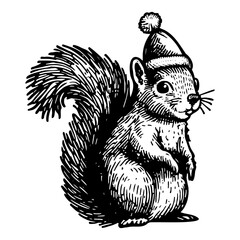 cute squirrel wearing a Santa Claus hat Christmas sketch © Satoru Sketches
