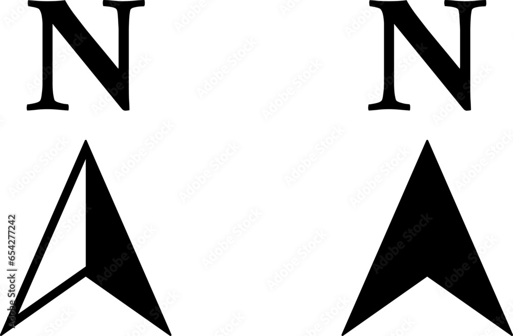 Poster basic north arrow mark sign symbol icon set for map orientation. vector image.