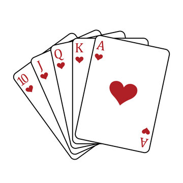 recommend clip art: Playing cards - a poker hand consisting of a royal flush hearts 10 J Q K A, vector illustration isolated on white