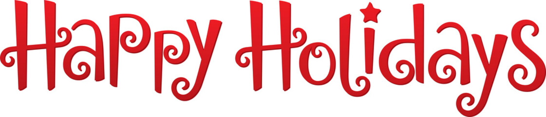 HAPPY HOLIDAYS red festive lettering banner on transparent background