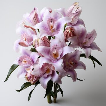 Full View Sobralia Orchid On A Completely , Isolated On White Background, For Design And Printing