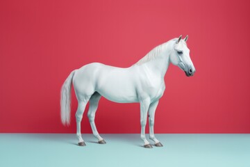 One full horse on pink coloured background.