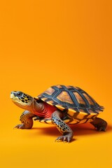 Turtle portrait on coloured studio background.