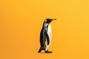 One full penguin on coloured background. Side view.
