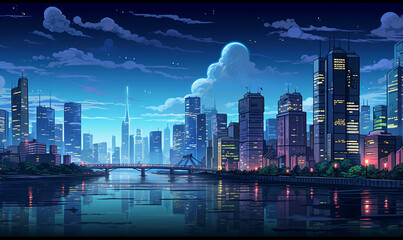 City 23rd Century Background in Pixel Art RPG Gaming 8 bits 16 bits Style