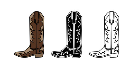 Cowboy Boot Western Shoe Silhouette Outline