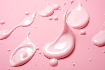 Pink cosmetic cream smudges, smears and drops. Face creme, body lotion, moisturizer. Skincare product. Pink liquid.