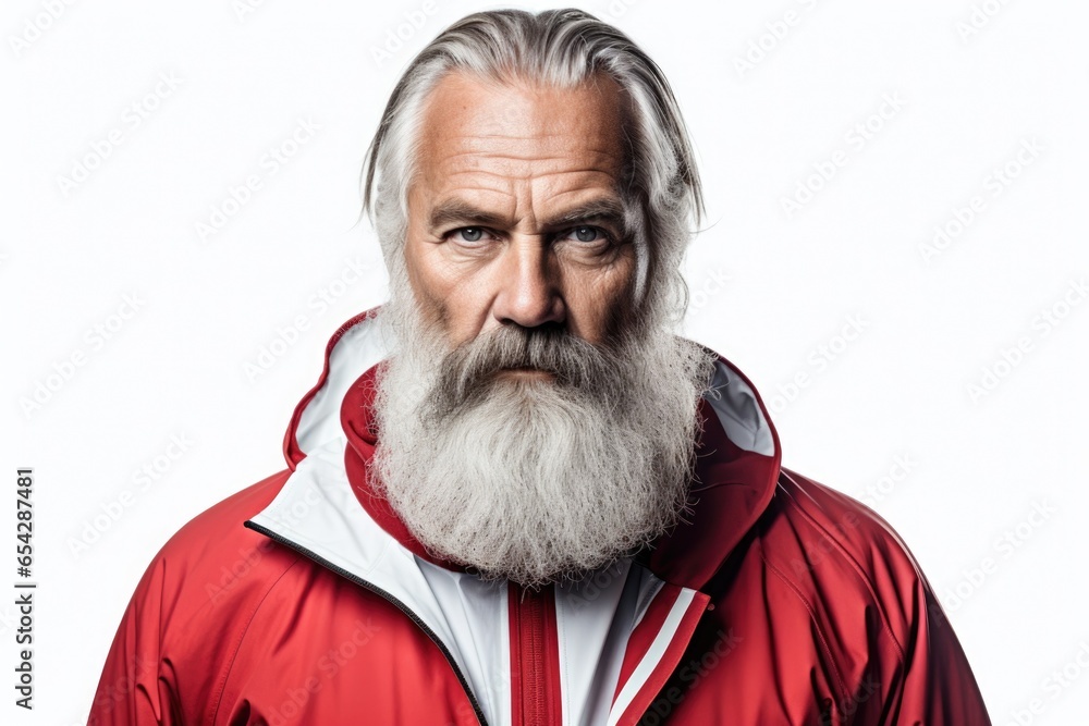 Aufkleber A picture of a man with a long beard wearing a red jacket. Suitable for various contexts and themes.