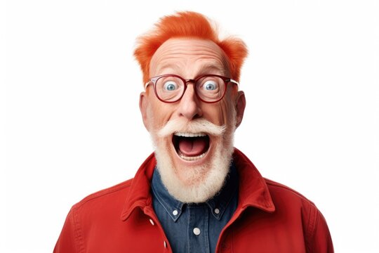 A man wearing a red jacket and glasses is making a funny face. This picture can be used to add humor and a playful element to various projects.