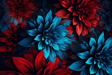 Flowers with distinct blue and red stylization. Generative AI