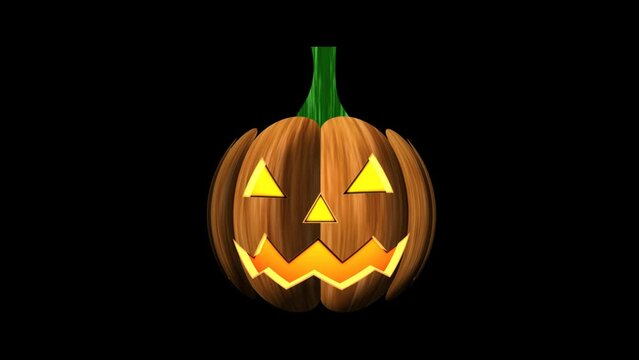 Halloween pumpkin glows and moves its mouth on a transparent background. Traditional symbol of Halloween. Halloween horror concept.
