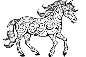 Zentangle stylized horse drawing. For adult antistress coloring page, print, emblem, logo or tattoo,design, decor, T-shirt. Hand drawn sketch black contour illustration